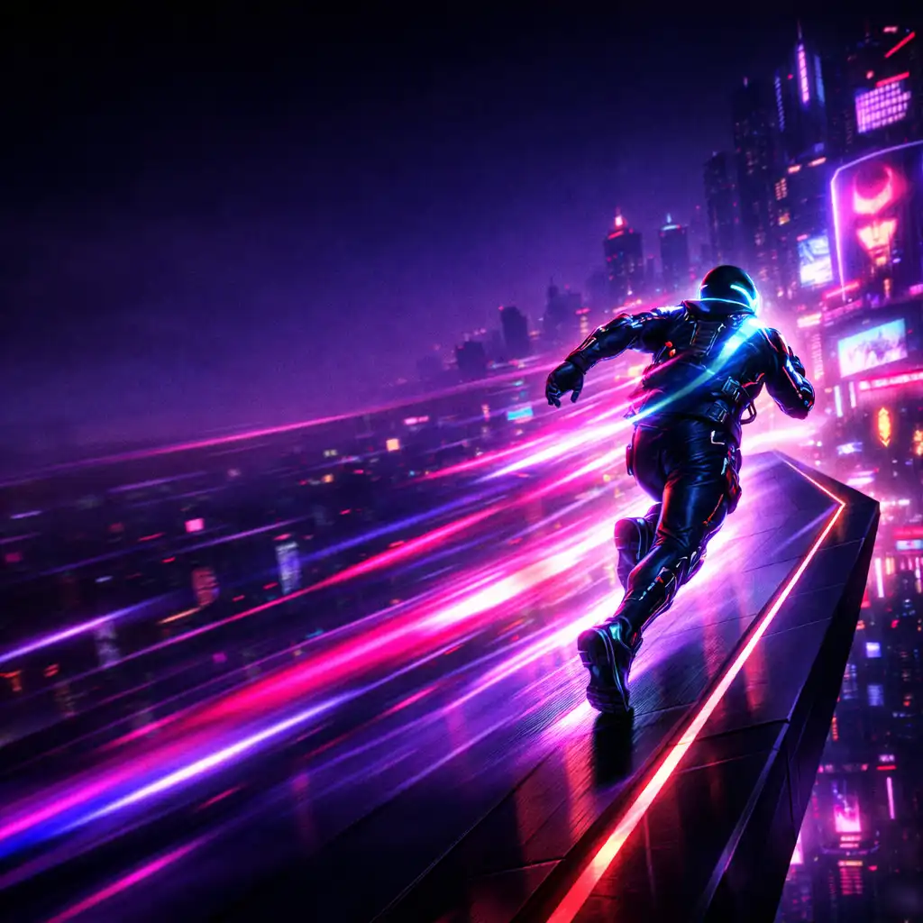 Neon városban futó karakter