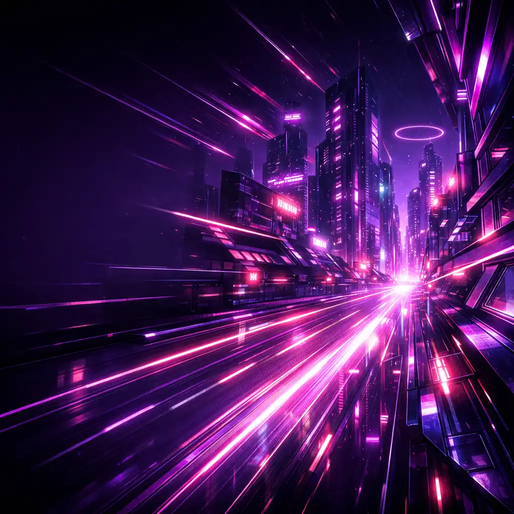 Neon cyberpunk város futurisztikus útvonalakkal