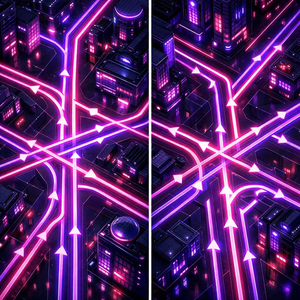 Neon városi útvonalak elágazásokkal